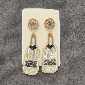 Quirky Vodka Gold and Silver Beaded Earrings